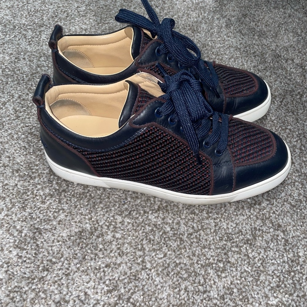 Christian Louboutin Blue and Red Sneakers with Textured Design